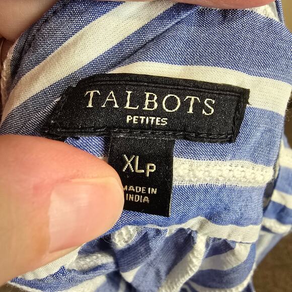 Women's Talbots Blue Striped Blouse w/ Crochet Detail | Size XL Petite - Picture 10 of 11
